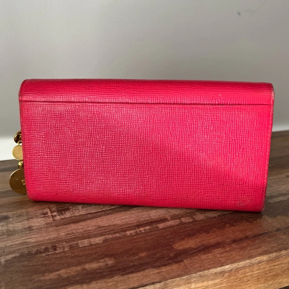 MCM Hot Pink Trifold Leather Wallet with Charms